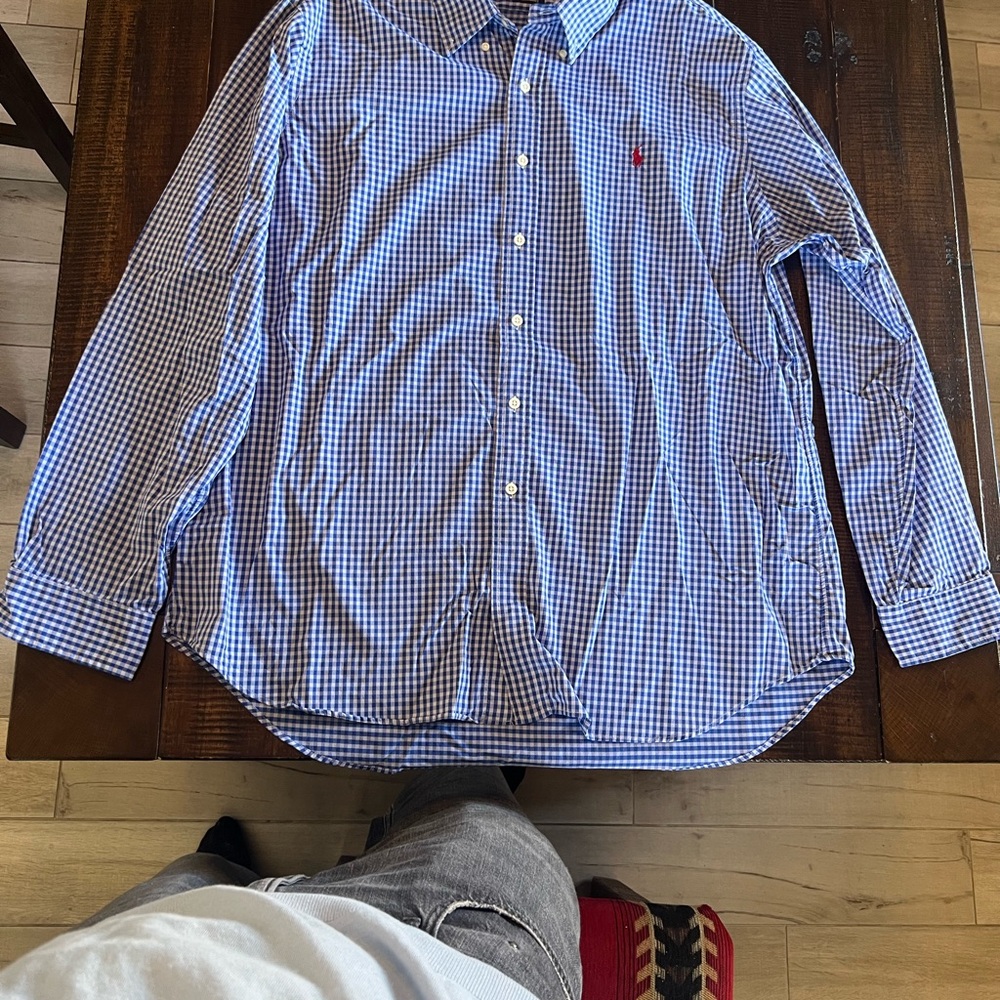 Ralph Lauren Blue and White Checkered Men's Shirt